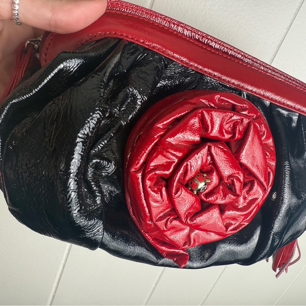 Original by Sharif Genuine leather rose and lady bug red and black clutch bag - Picture 14 of 16